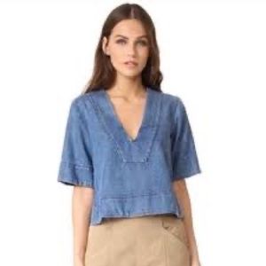 A.L.C  cropped chambray top. Super soft denim with beautiful details. Size 0.